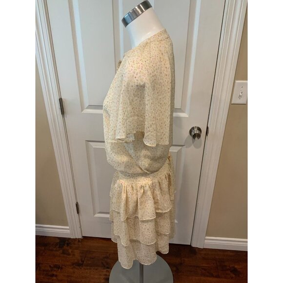 Rebecca Minkoff Cream & Purple Floral Crepe Dress w/ Tassel Tie, Size XS - Picture 4 of 6